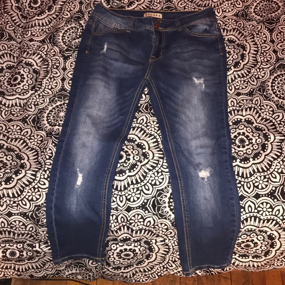 Dark Blue Encore Low Rise Ripped Jeans